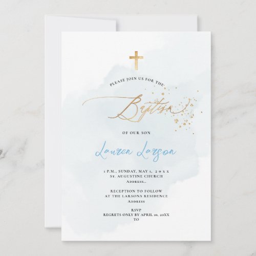 ArtsApp Elegant H2 Washed Pale Blue Baptism Invitation