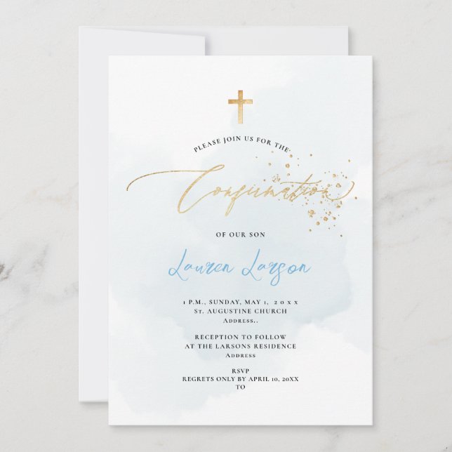 ArtsApp Elegant H2 Washed Pale Blue Confirmation Invitation (Front)