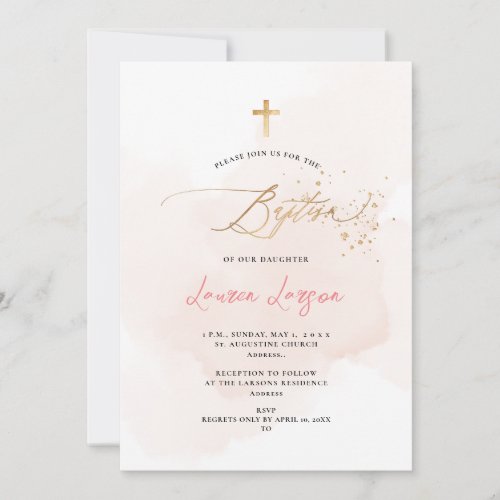 ArtsApp Elegant H2 Washed Pale Pink Baptism Invitation