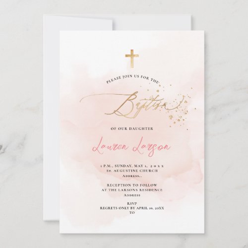 ArtsApp Elegant H2 Washed Pale Pink Baptism Invitation