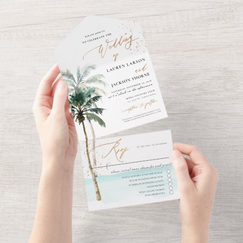 ArtsApp Elegant Tropical Paradise Palms Shoreline All In One Invitation