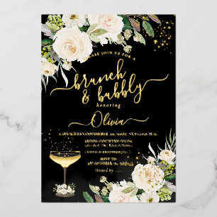 ArtsApp H2 Alabaster Cream Roses Brunch Bubbly Foil Holiday Card