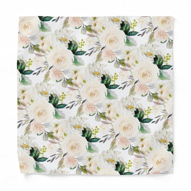 ArtsApp H2 Alabaster Cream Roses Pocket Square Bandana (Front)