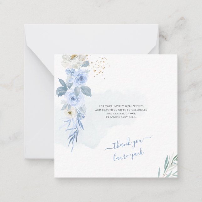 ArtsApp H2 Baby Blue Roses Shower Thank You Note Card (Front)