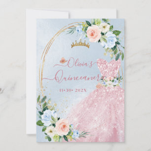ArtsApp H2 Blush Blue Roses Sparkling Quinceanera Invitation