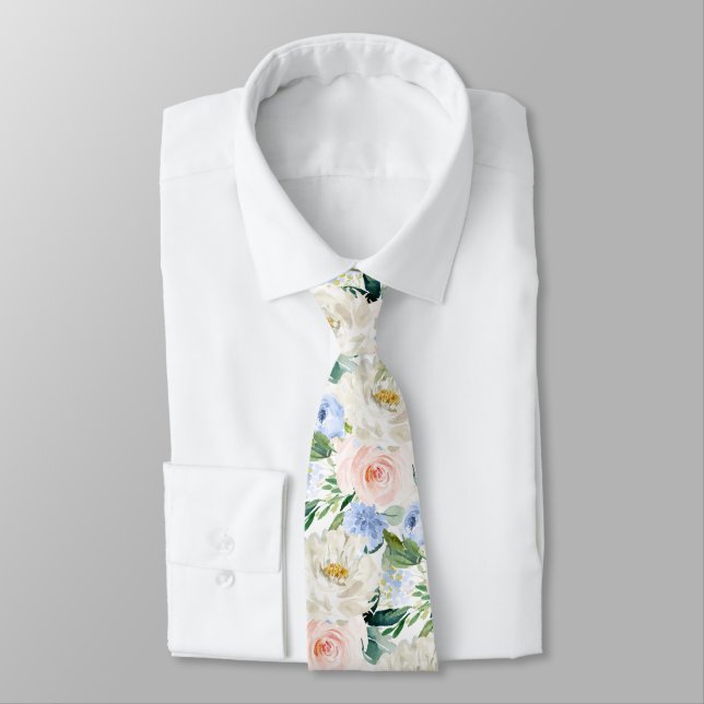 ArtsApp H2  Blush Blue Roses Wedding Neck Tie (Tied)