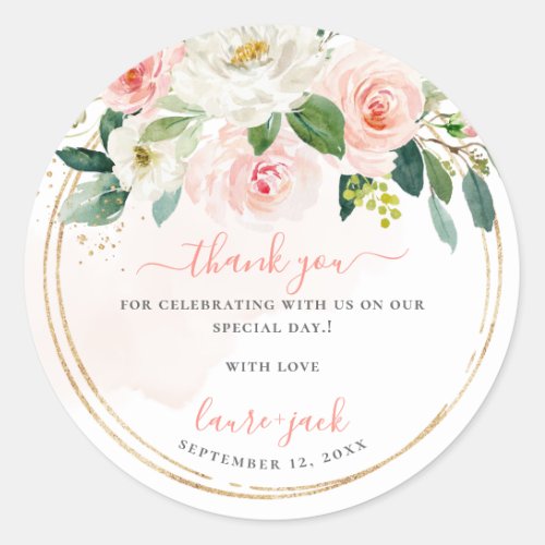 ArtsApp H2 Blush Pink Roses Baby Shower Thank You Classic Round Sticker
