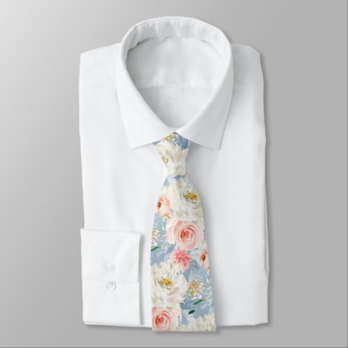 ArtsApp H2  Blush Pink Roses Dusty Blue Neck Tie