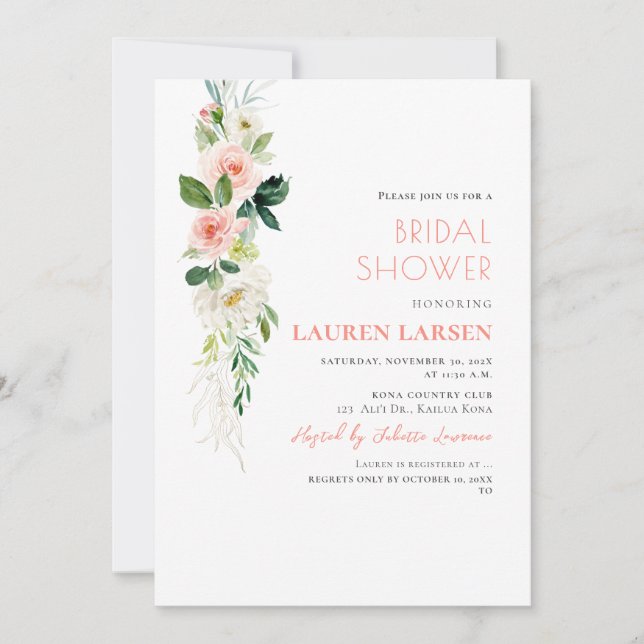 ArtsApp H2 Blush Pink Roses Greenery Foliage Invitation (Front)