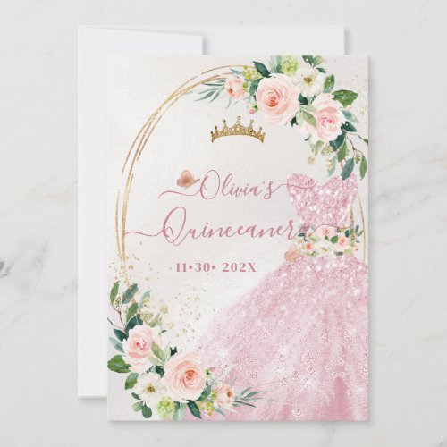 ArtsApp H2 Blush Pink Roses Sparkling Quinceanera Invitation