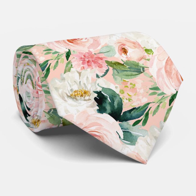 ArtsApp H2  Blush Pink Roses Wedding Neck Tie (Rolled)