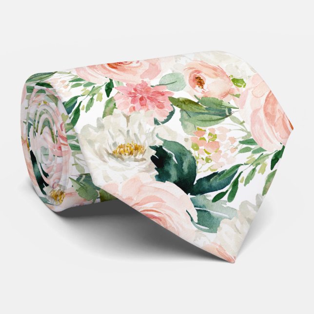 ArtsApp H2  Blush Pink Roses Wedding Neck Tie (Rolled)