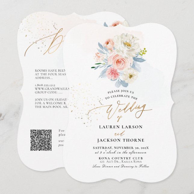 ArtsApp H2 Dusty Blue Blush Pink Botanical Invitation (Front/Back)