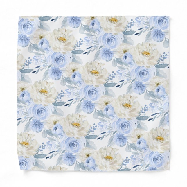 ArtsApp H2 Dusty Blue Roses Pocket Square Bandana (Front)