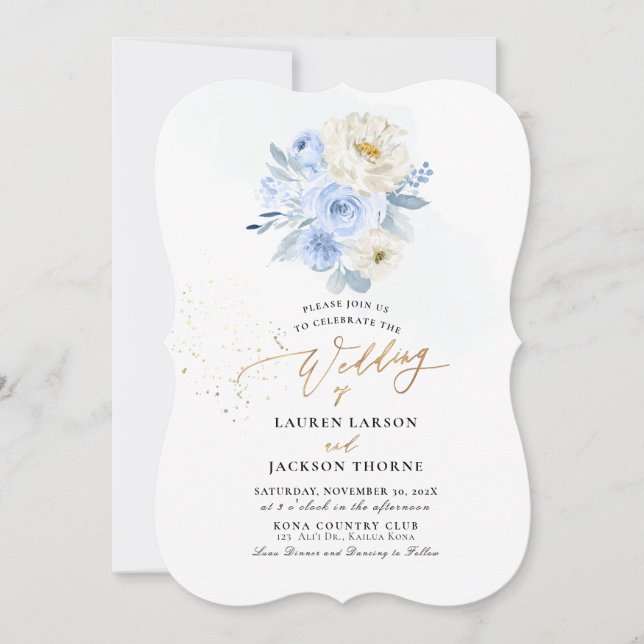 ArtsApp H2 Dusty Blue Roses Wedding Invitation (Front)