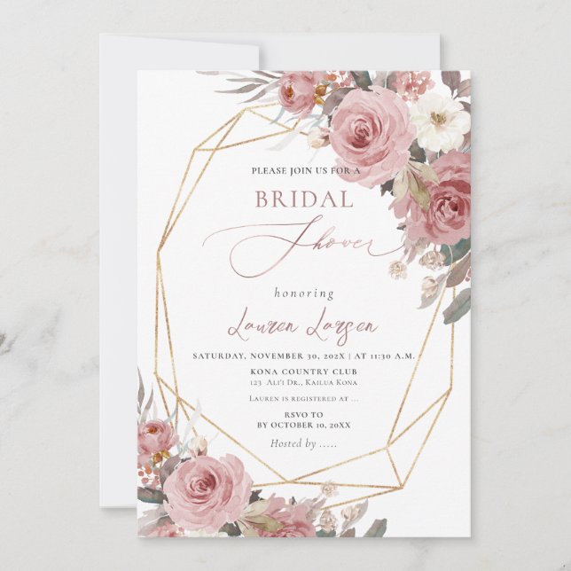 ArtsApp H2 Dusty Pink Roses Bridal Shower Invitation (Front)