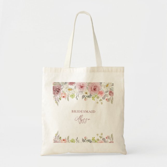ArtsApp H2 Dusty Pink Roses Bridal Shower Tote Bag (Front)