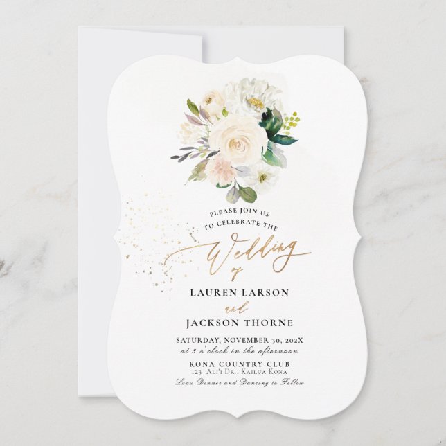 ArtsApp H2 Elegant Alabaster Cream Roses Wedding Invitation (Front)