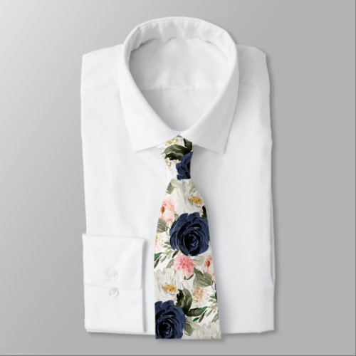 ArtsApp H2 Navy Blush Roses Wedding Neck Tie