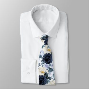 ArtsApp H2 Navy+Dusty Blue Roses Wedding Neck Tie