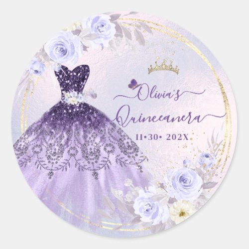 ArtsApp H2 Ombre Purple Sparkling Quinceanera Classic Round Sticker