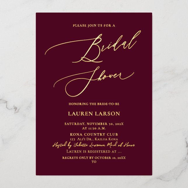 ArtsApp Luxe Calligraphy Burgundy Gold Foil Invitation (Front)