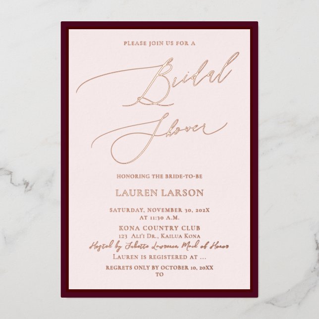 ArtsApp Luxe Calligraphy Burgundy Rose Gold Foil Invitation (Front)