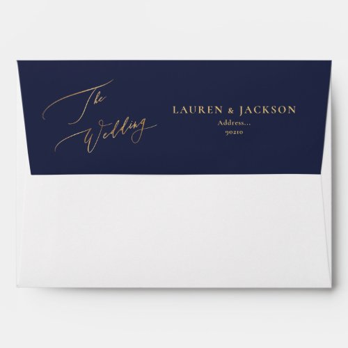 ArtsApp Navy Blue Faux Gold Calligraphy Wedding Envelope