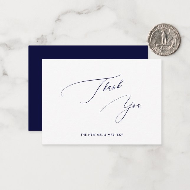ArtsApp Navy Blue Luxe Calligraphy Thank You Note Card (Front/Back In Situ)