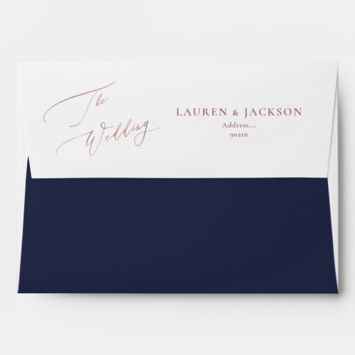 ArtsApp Navy Blue Rose Gold Calligraphy Wedding Envelope