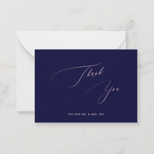 ArtsApp Navy Rose Gold Luxe Calligraphy Thank You Note Card (Front)