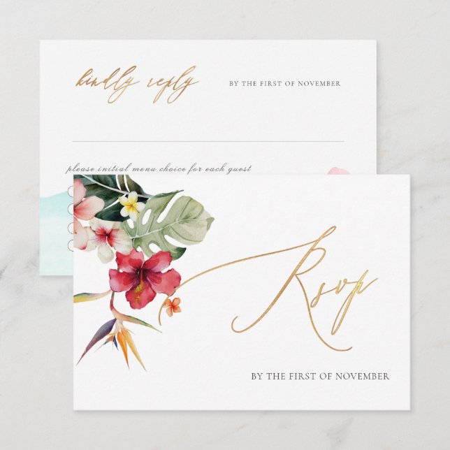 ArtsApp Paradise Shore Faux Gold Calligraphy RSVP Card (Front/Back)