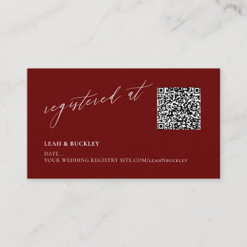 ArtsApp QR Code Burgundy Registry Luxe Calligraphy Enclosure Card