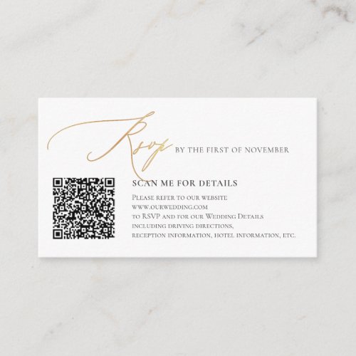 ArtsApp QR Code elegant RSVP Faux Gold Calligraphy Enclosure Card