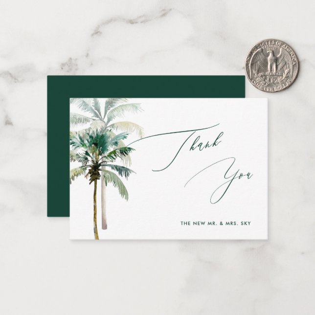 ArtsApp Tropical Luxe Calligraphy Thank You Note Card (Front/Back In Situ)