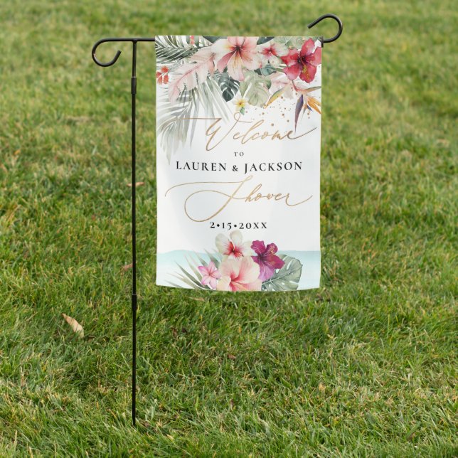 ArtsApp Tropical Paradise by the Shore Welcome Garden Flag (In SItu)