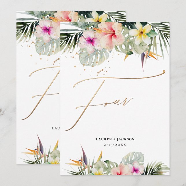 ArtsApp Tropical Paradise Faux Gold Table Four Invitation (Front/Back)