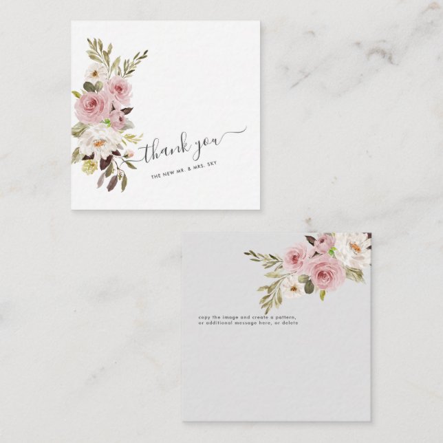 ArtsApp Watercolor Dusty Pink Roses Thank You Note Card (Front/Back)