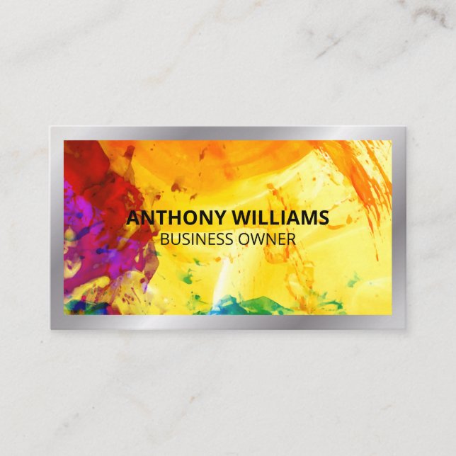 Artsty Painterly Background | Silver Border Business Card (Front)