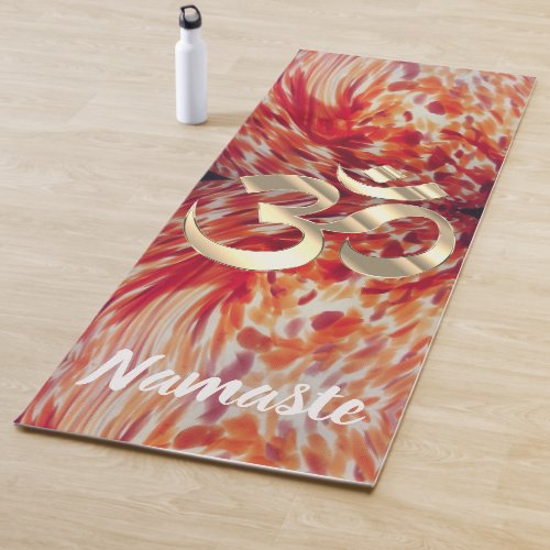 Artsy abstract amber paint strokes OM symbol Yoga Mat