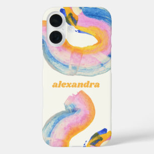 Artsy Abstract Blue and Yellow Watercolor Name  iPhone 16 Case