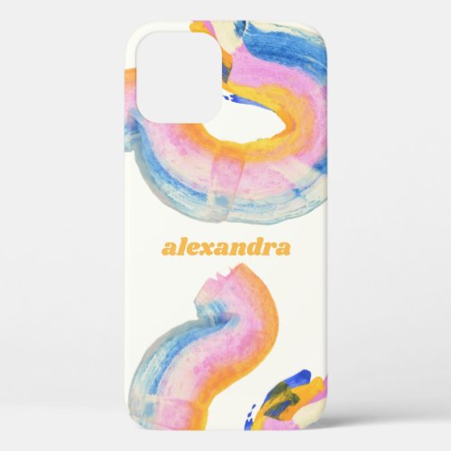 Artsy Abstract Blue and Yellow Watercolor Name  iPhone 12 Case