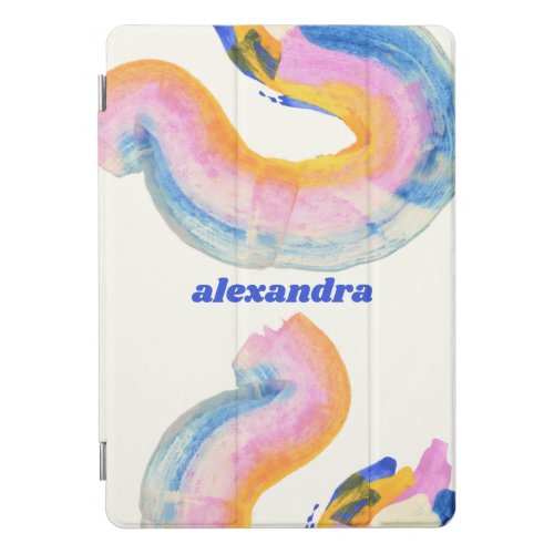 Artsy Abstract Blue and Yellow Watercolor Name   iPad Pro Cover