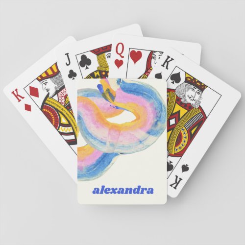 Artsy Abstract Blue and Yellow Watercolor Name Poker Cards