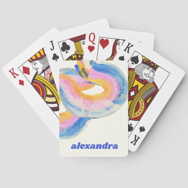 Artsy Abstract Blue and Yellow Watercolor Name Poker Cards (Back)