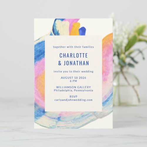 Artsy Abstract Blue and Yellow Watercolor Wedding Invitation