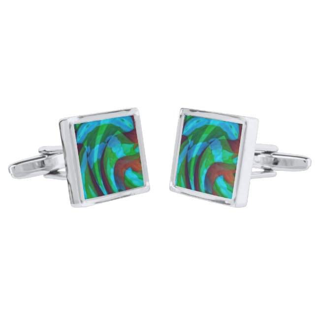 Artsy Abstract Blue Cufflinks (Angled)