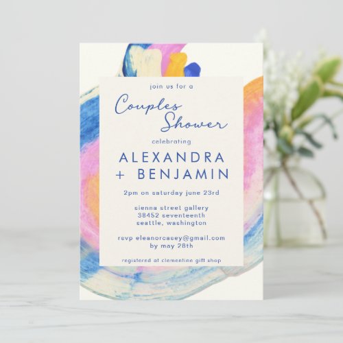 Artsy Abstract Blue Watercolor Couples Shower Invitation