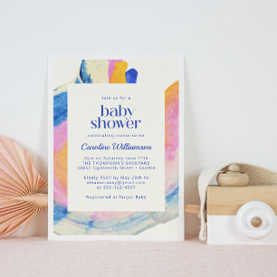 Artsy Abstract Blue Watercolor Cute Baby Shower Invitation