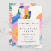 Artsy Abstract Blue Watercolor Graduation Party In Invitation (Front/Back)